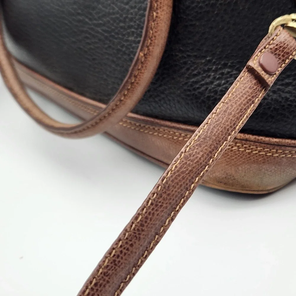 Vintage Liz Claiborne Leather Satchel Black Brown Bag Made in Korea‎ 12 Inch